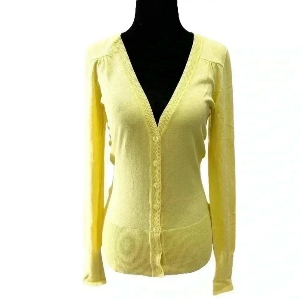 Ricki’s Cardigan Sweater Button Front V Neck Knit Yellow Size XS